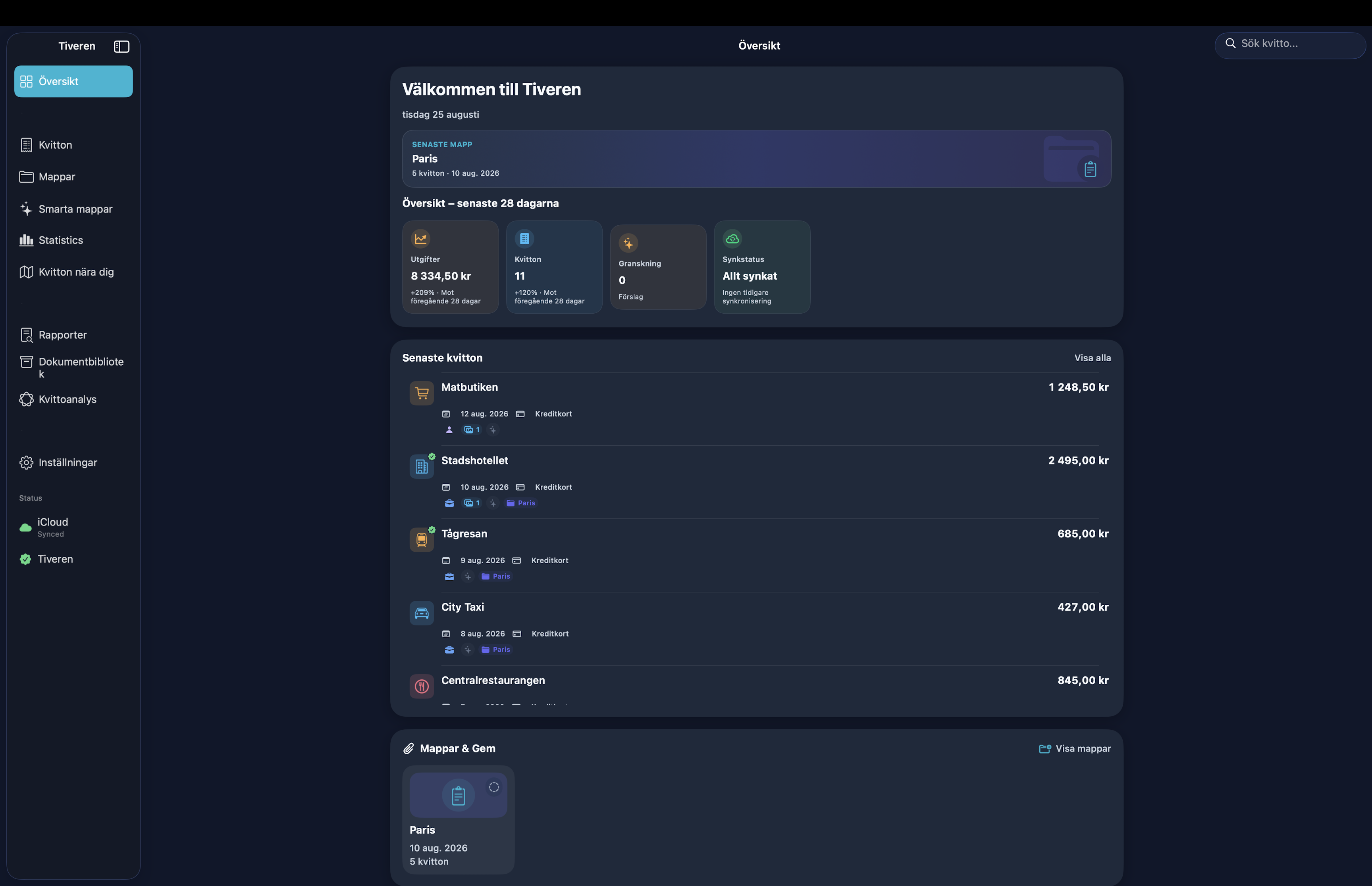 Tiveren dashboard on Mac